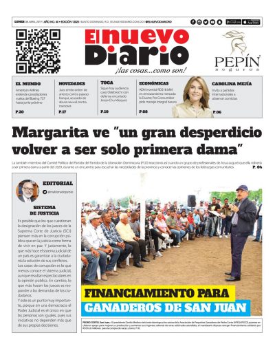 Portada Periódico El Nuevo Diario, Lunes 08 Abril 2019