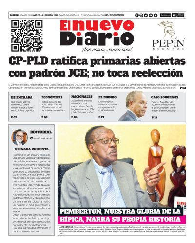 Portada Periódico El Nuevo Diario, Martes 02 Abril 2019
