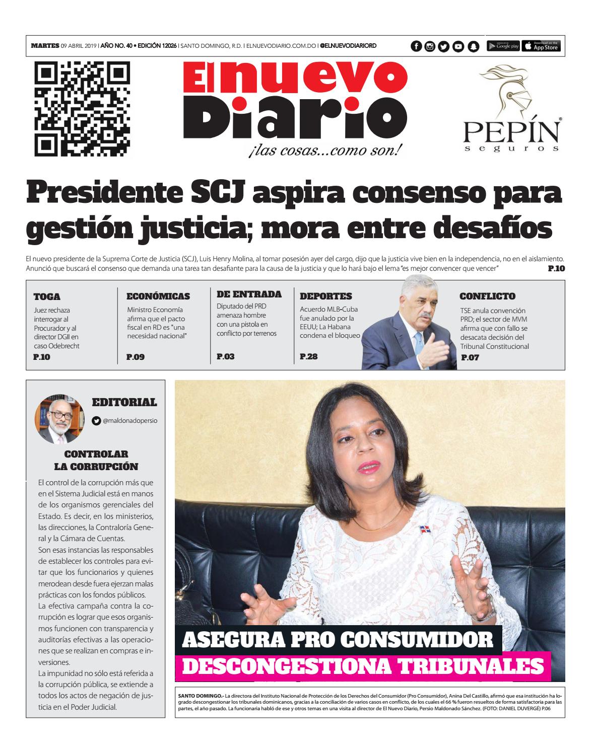 Portada Periódico El Nuevo Diario, Martes 09 Abril 2019