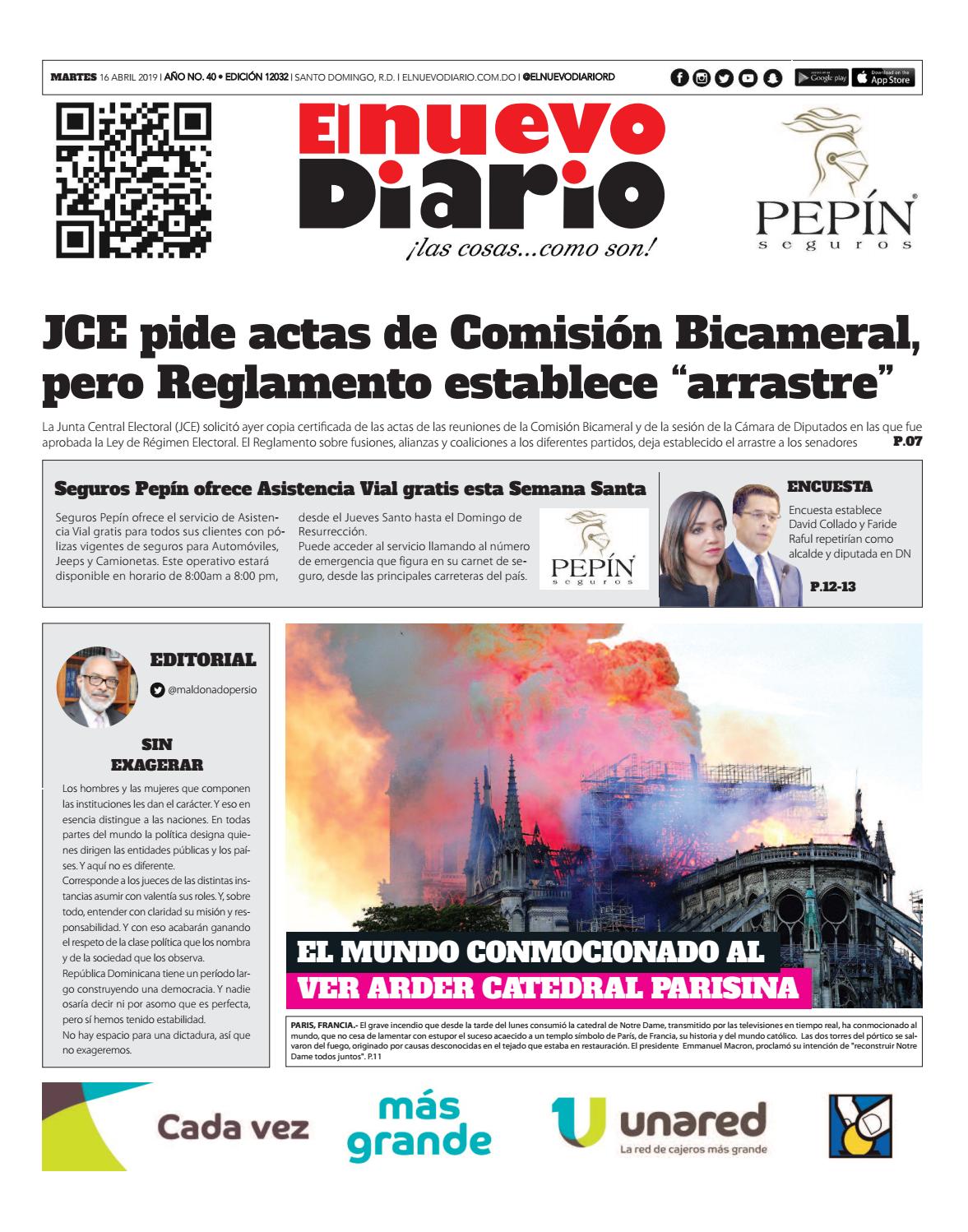 Portada Periódico El Nuevo Diario, Martes 16 Abril 2019