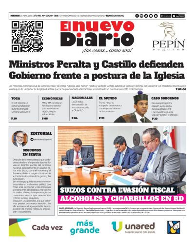 Portada Periódico El Nuevo Diario, Martes 23 Abril 2019