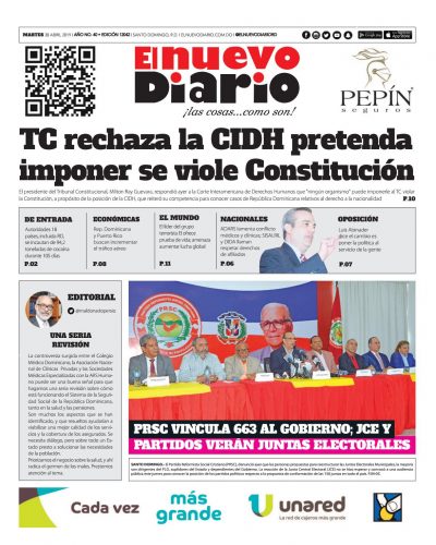 Portada Periódico El Nuevo Diario, Martes 30 Abril 2019