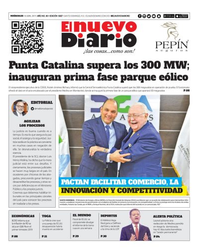 Portada Periódico El Nuevo Diario, Miércoles 10 Abril 2019
