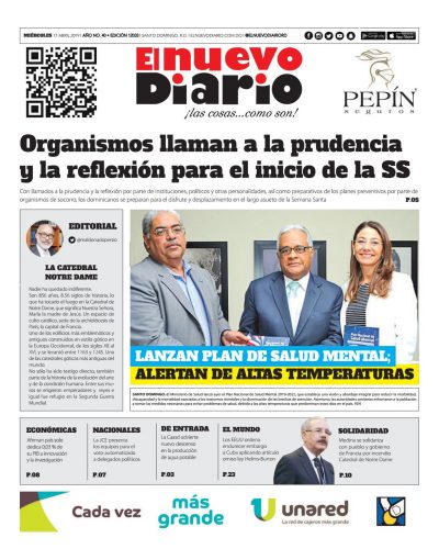 Portada Periódico El Nuevo Diario, Miércoles 17 Abril 2019