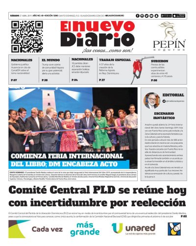 Portada Periódico El Nuevo Diario, Sábado 27 Abril 2019