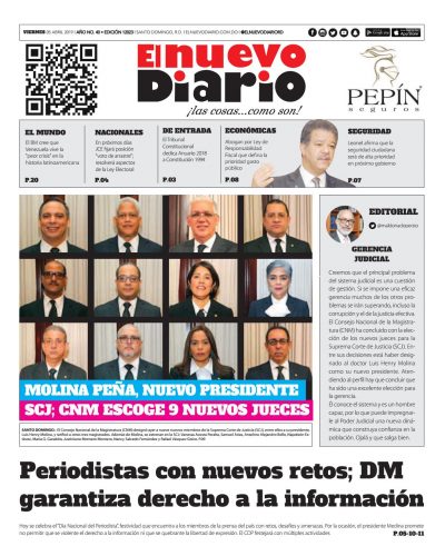 Portada Periódico El Nuevo Diario, Viernes 05 Abril 2019