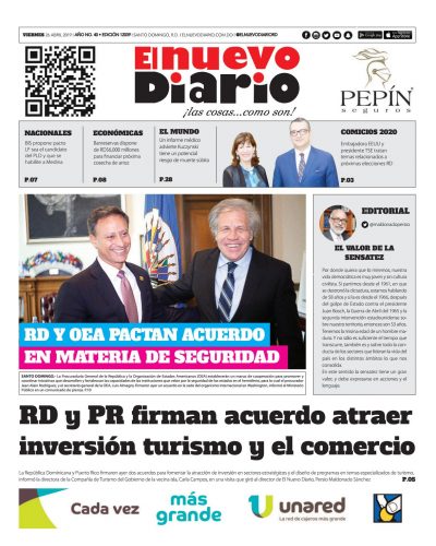 Portada Periódico El Nuevo Diario, Viernes 26 Abril 2019