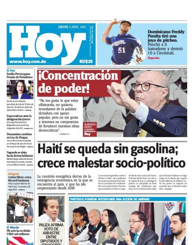 Portada Periódico Hoy, Jueves 04 Abril 2019