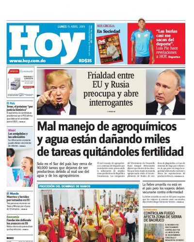 Portada Periódico Hoy, Lunes 15 Abril 2019