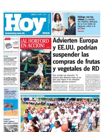 Portada Periódico Hoy, Lunes 29 Abril 2019