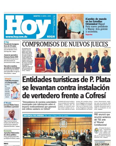 Portada Periódico Hoy, Martes 09 Abril 2019