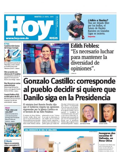 Portada Periódico Hoy, Martes 23 Abril 2019