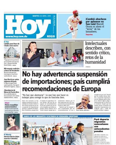 Portada Periódico Hoy, Martes 30 Abril 2019