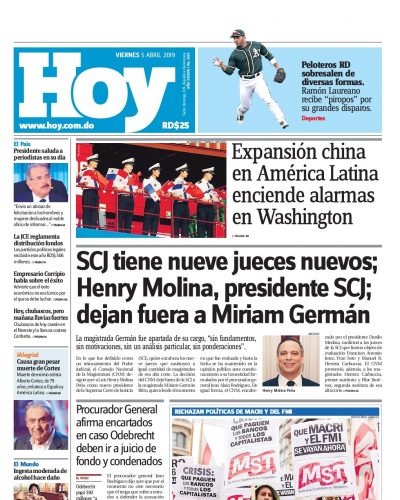 Portada Periódico Hoy, Viernes 05 Abril 2019