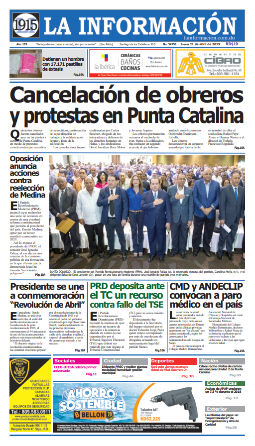 Portada Periódico La Información, Jueves 25 Abril 2019