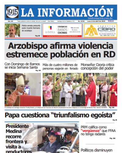 Portada Periódico La Información, Lunes 15 Abril 2019