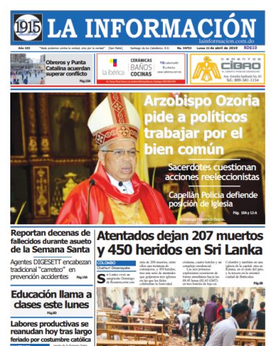 Portada Periódico La Información, Lunes 22 Abril 2019