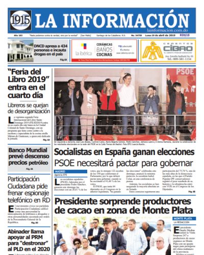 Portada Periódico La Información, Lunes 29 Abril 2019
