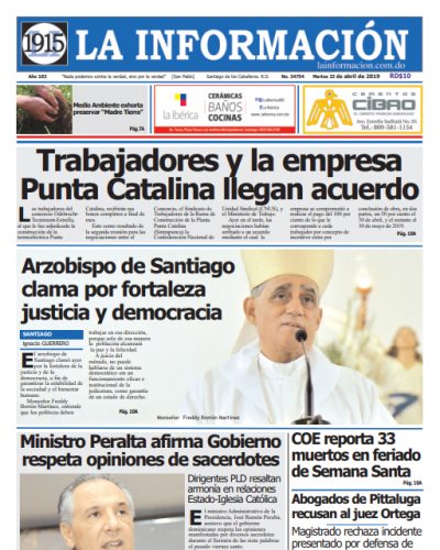 Portada Periódico La Información, Martes 23 Abril 2019