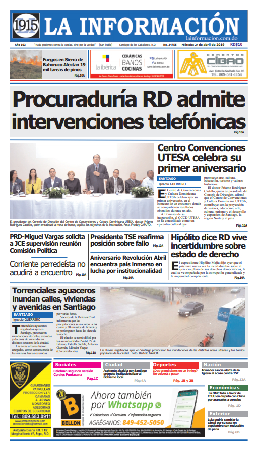 Portada Periódico La Información, Miércoles 24 Abril 2019
