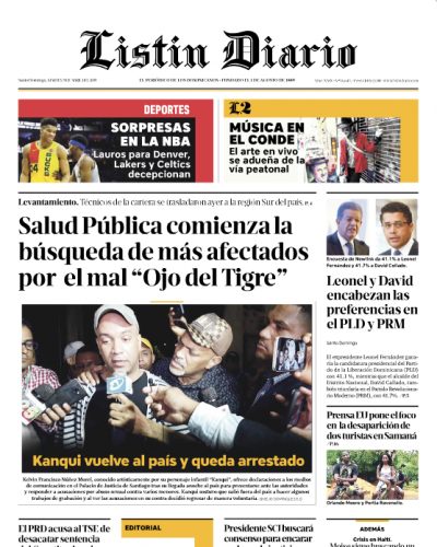 Portada Periódico Listín Diario, Martes 09 Abril 2019