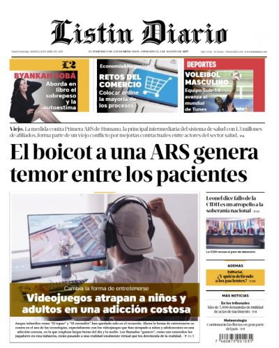 Portada Periódico Listín Diario, Martes 30 Abril 2019