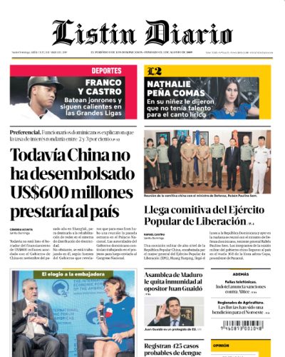 Portada Periódico Listín Diario, Miércoles 03 Abril 2019
