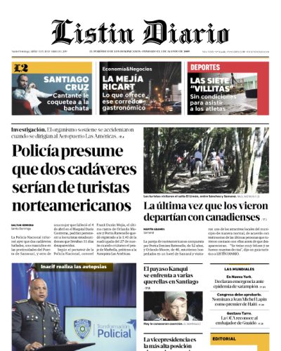 Portada Periódico Listín Diario, Miércoles 10 Abril 2019