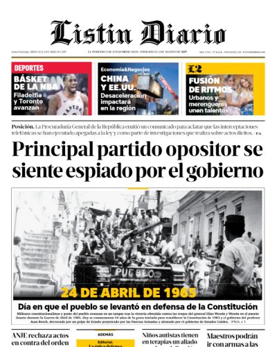 Portada Periódico Listín Diario, Miércoles 24 Abril 2019