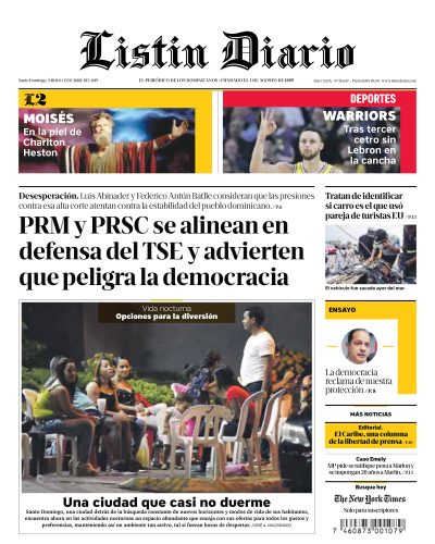 Portada Periódico Listín Diario, Sábado 13 Abril 2019