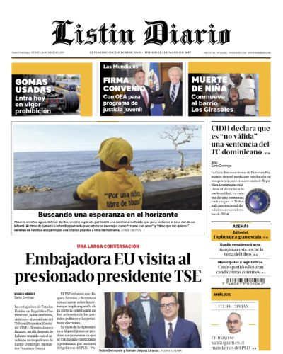 Portada Periódico Listín Diario, Viernes 26 Abril 2019