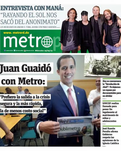 Portada Periódico Metro, Miércoles 24 Abril 2019