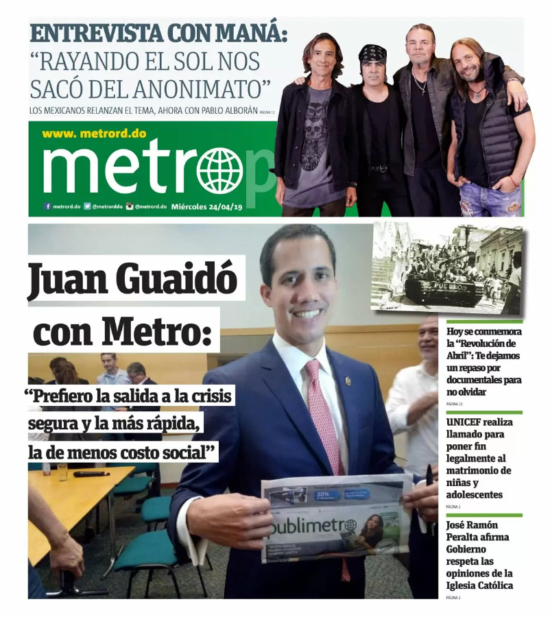 Portada Periódico Metro, Miércoles 24 Abril 2019