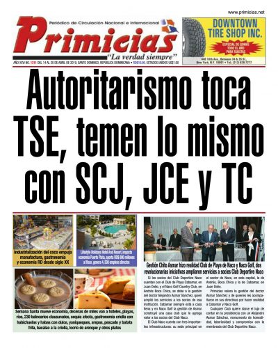 Portada Periódico Primicias, Domingo 14 Abril 2019