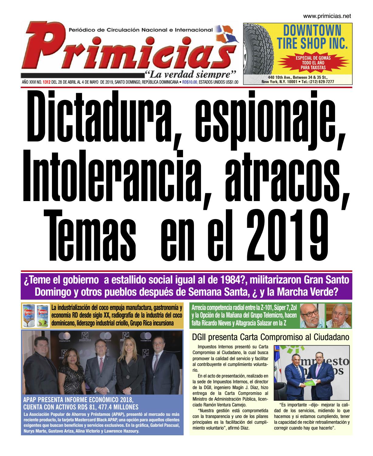 Portada Periódico Primicias, Domingo 28 Abril 2019