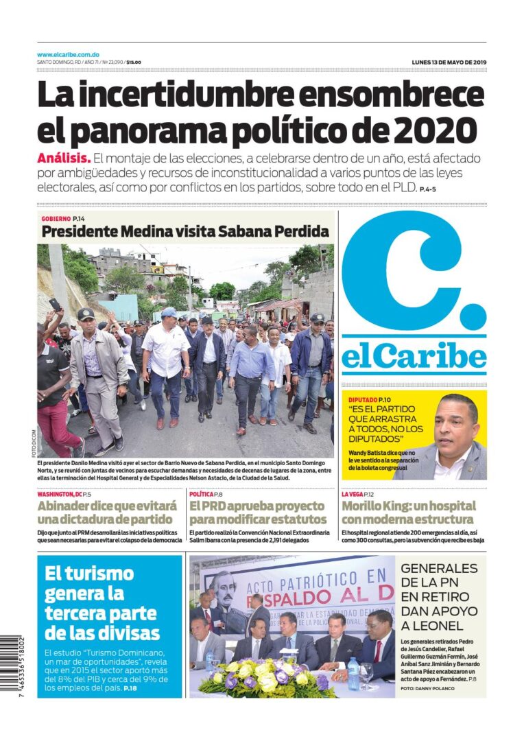 Portada Periódico El Caribe, Lunes 13 Mayo 2019
