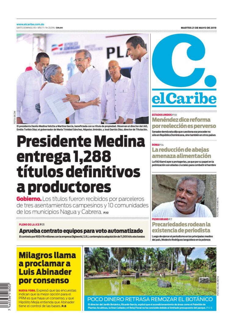 Portada Periódico El Caribe, Martes 21 Mayo 2019