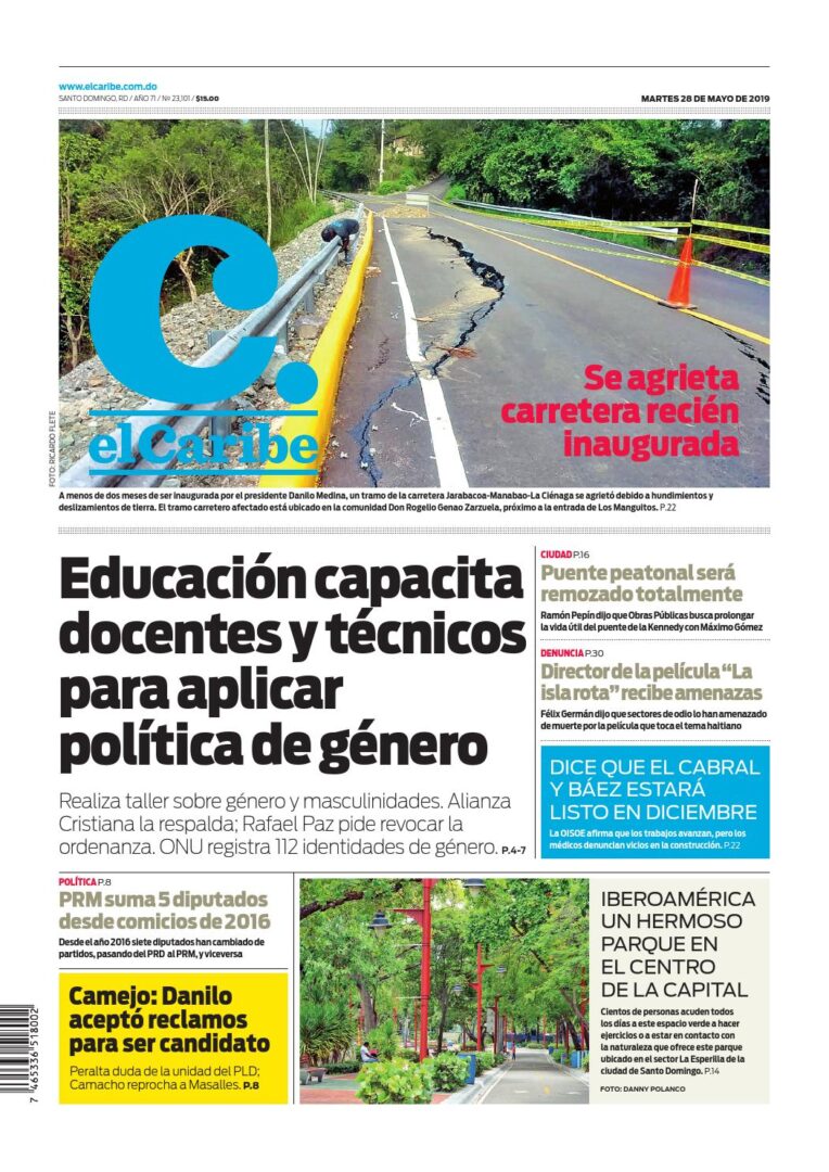 Portada Periódico El Caribe, Martes 28 Mayo 2019