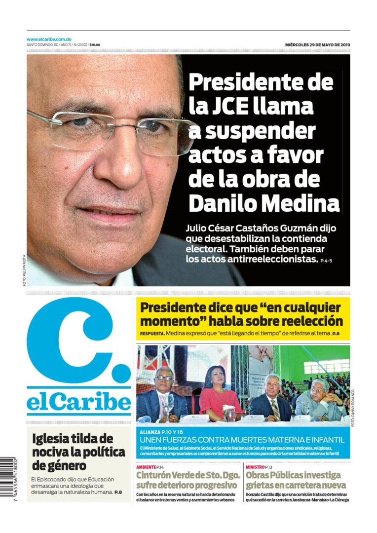 Portada Periódico El Caribe, Miércoles 29 Mayo 2019
