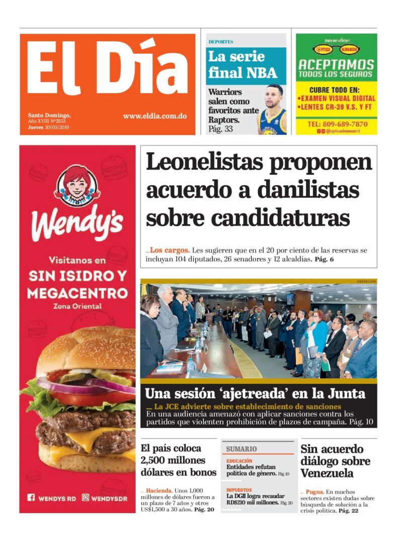 Portada Periódico El Día, Jueves 30 Mayo 2019