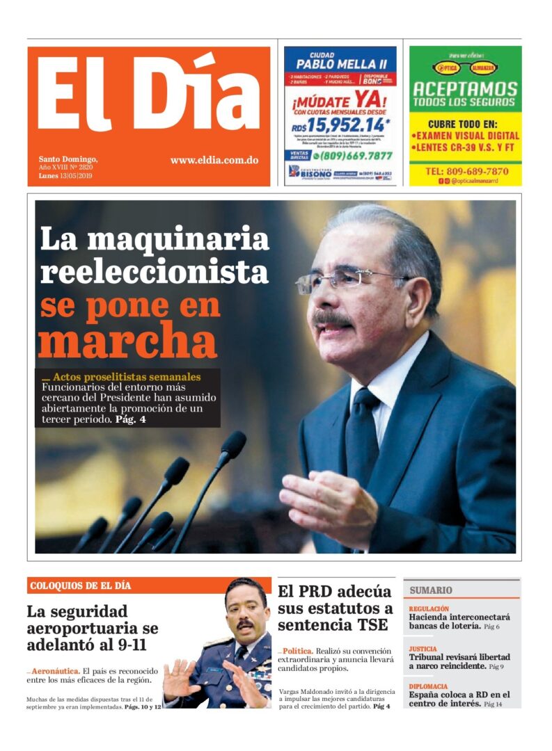 Portada Periódico El Día, Lunes 13 Mayo 2019