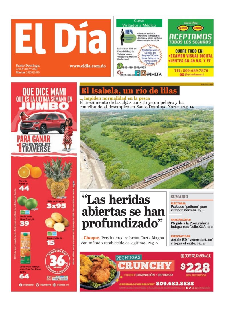 Portada Periódico El Día, Martes 28 Mayo 2019