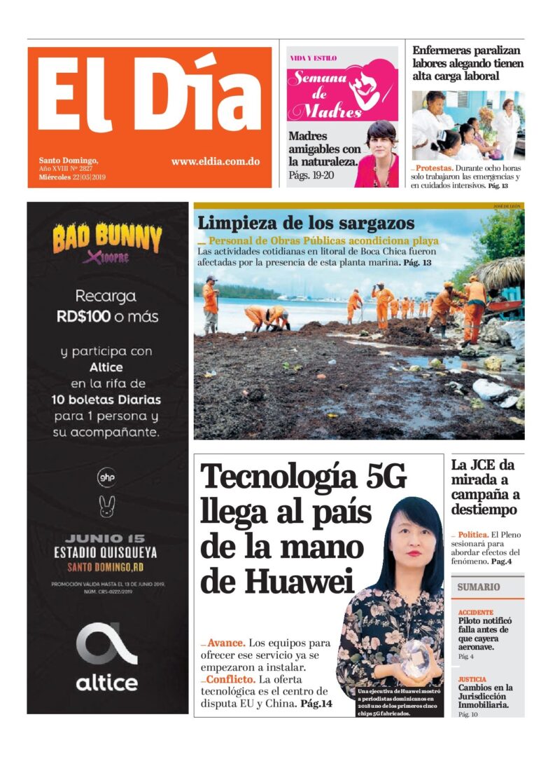 Portada Periódico El Día, Miércoles 22 Mayo 2019