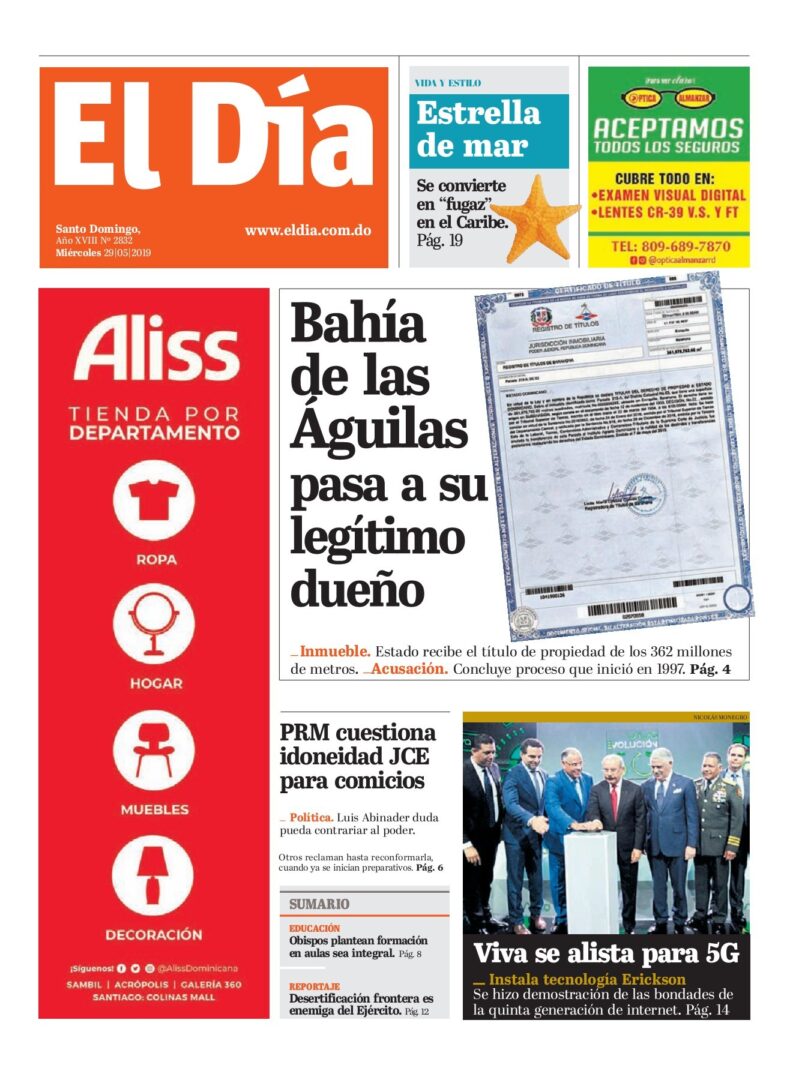 Portada Periódico El Día, Miércoles 29 Mayo 2019
