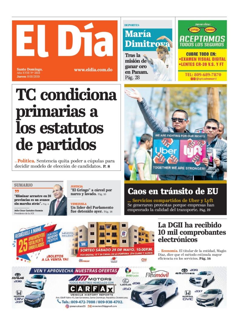 Portada Periódico El Día, Viernes 10 Mayo 2019