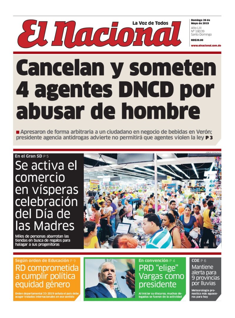 Portada Periódico El Nacional, Domingo 26 Mayo 2019