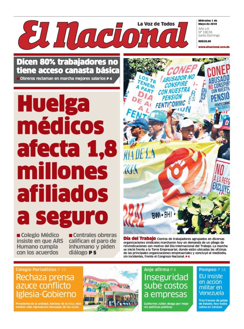 Portada Periódico El Nacional, Miércoles 01 Mayo 2019