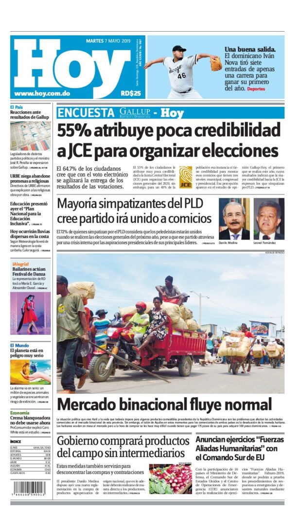 Portada Periódico Hoy, Martes 07 Mayo 2019