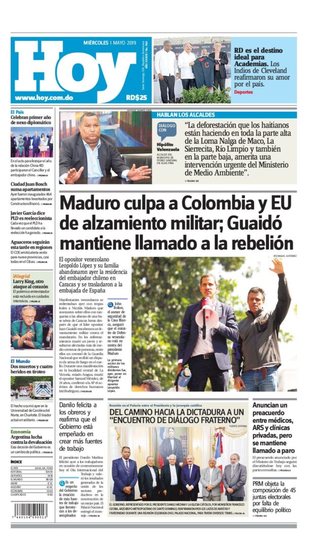 Portada Periódico Hoy, Miércoles 01 Mayo 2019