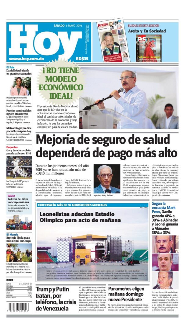 Portada Periódico Hoy, Sábado 04 Mayo 2019